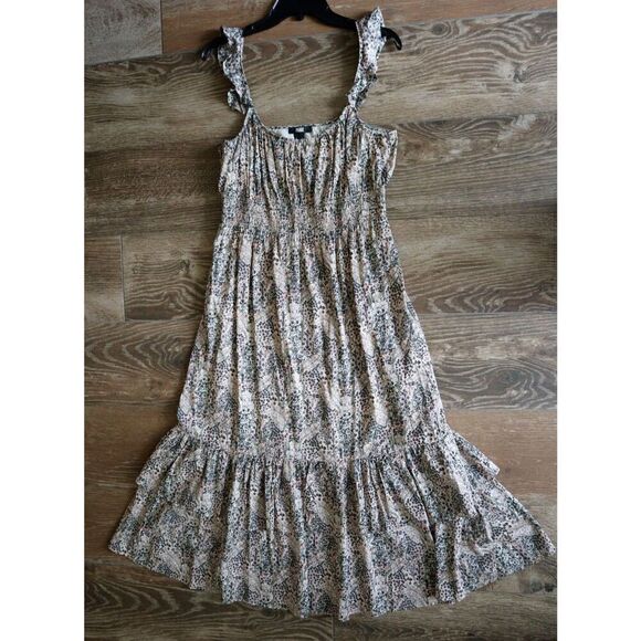 PAIGE 7363J78-6678 Women's Sz L Ecru Multi/Beige Gisella Floral Midi Dress - Picture 3 of 12